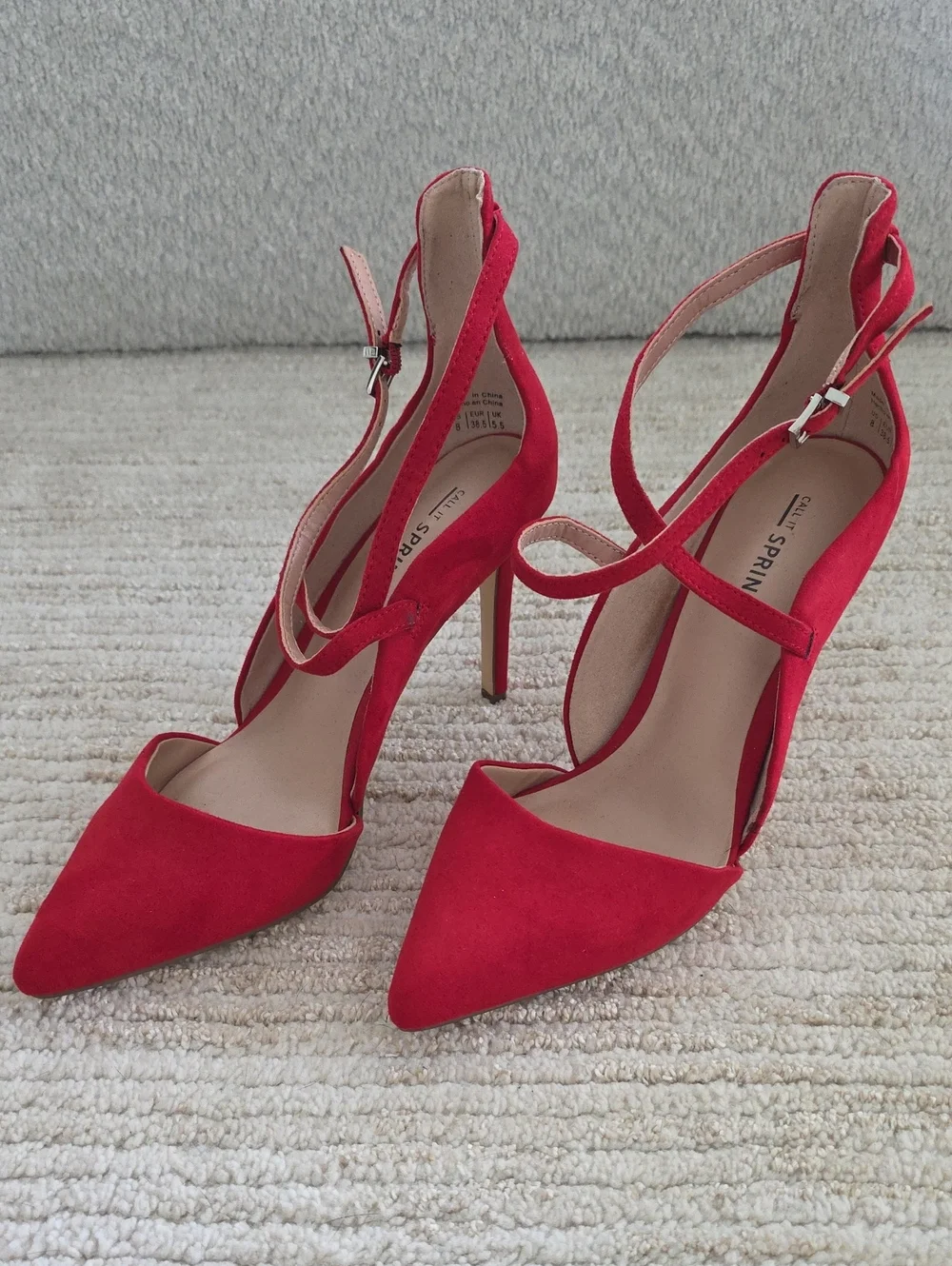 Call It Spring Red Suafe Pointed-Toe Strappy Heels